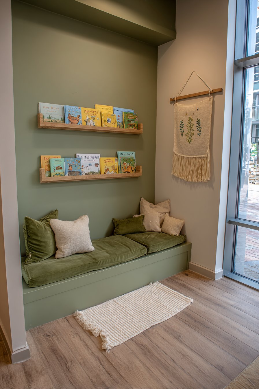 Comfortable Reading Nook with Upholstered Bench