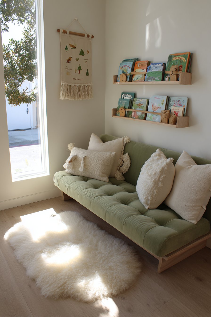 Comfortable Reading Nook with Upholstered Bench