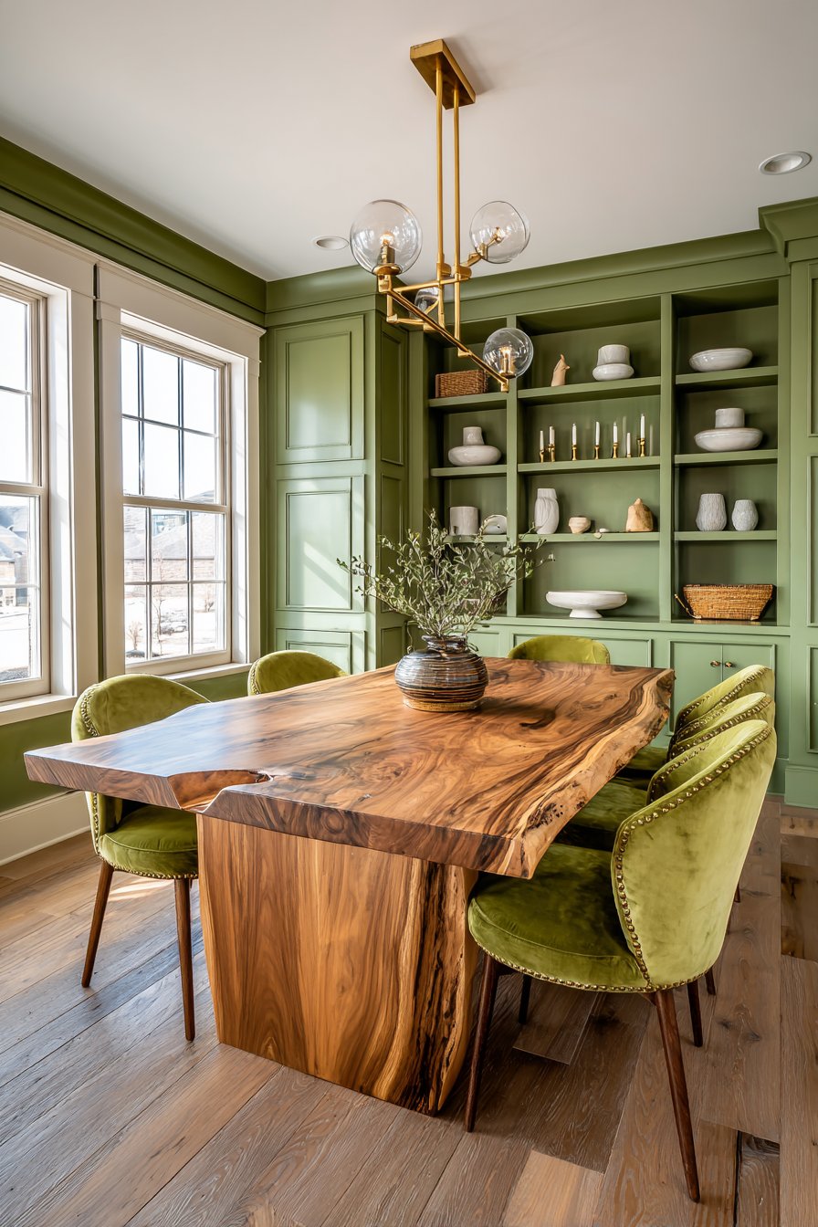 Transitional Dining Room with Velvet Chairs