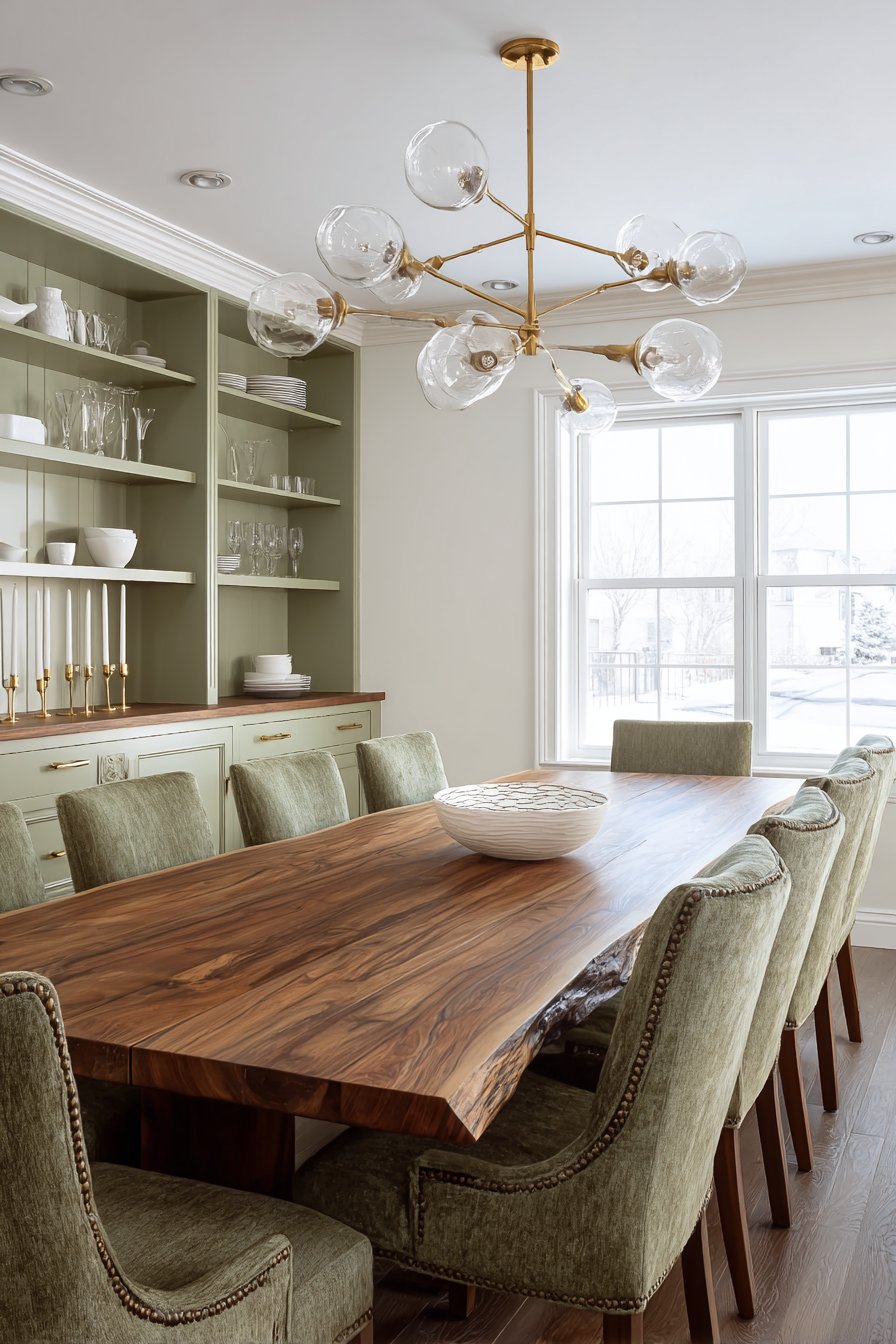 Transitional Dining Room with Velvet Chairs