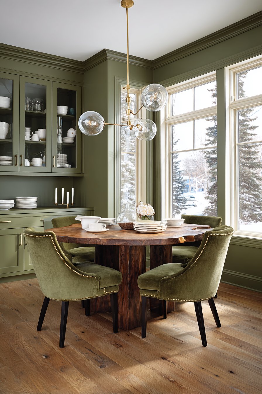 Transitional Dining Room with Velvet Chairs