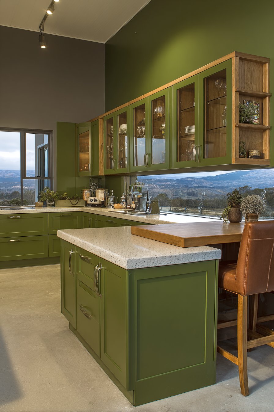 Transitional Olive and Oak Kitchen