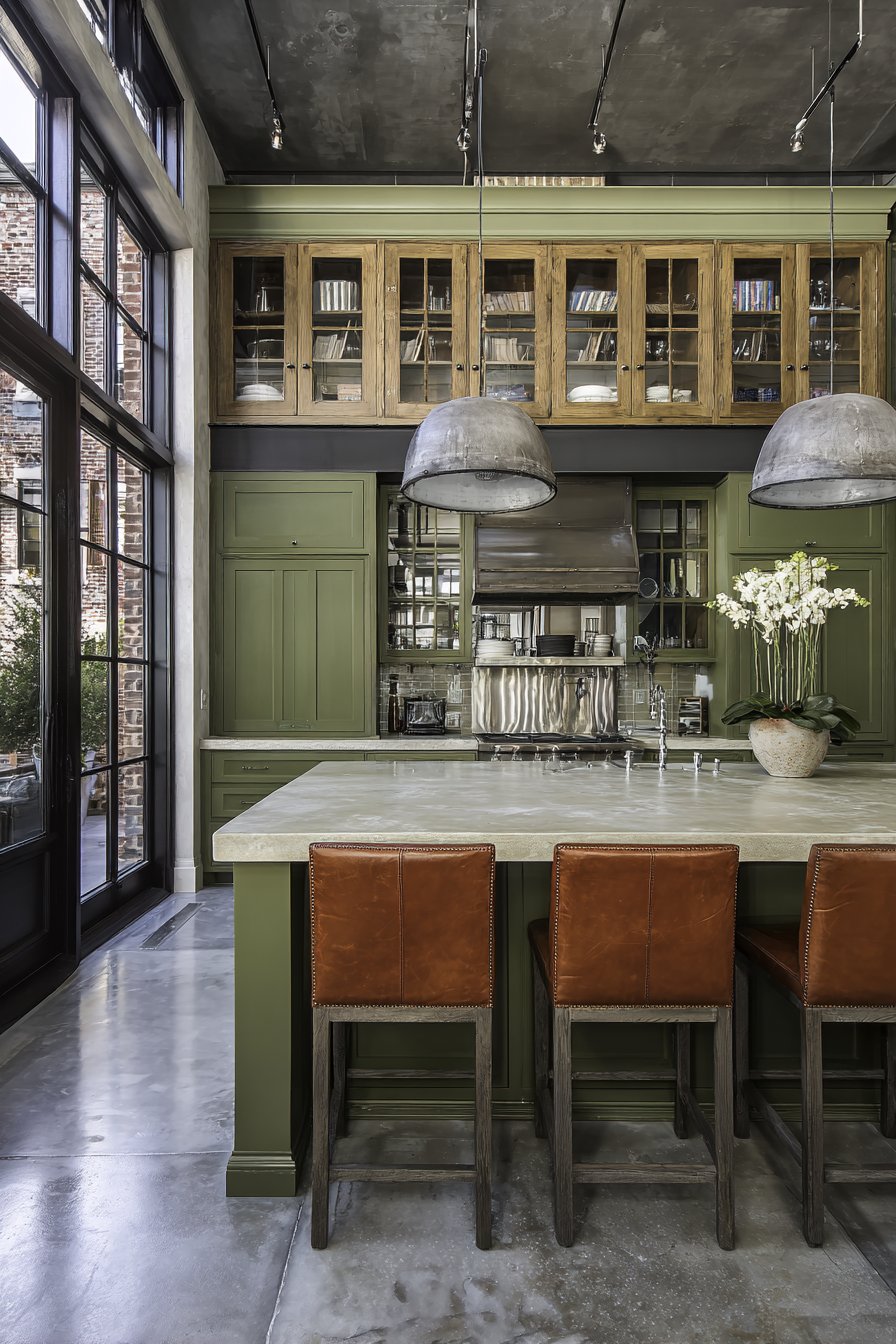 Transitional Olive and Oak Kitchen