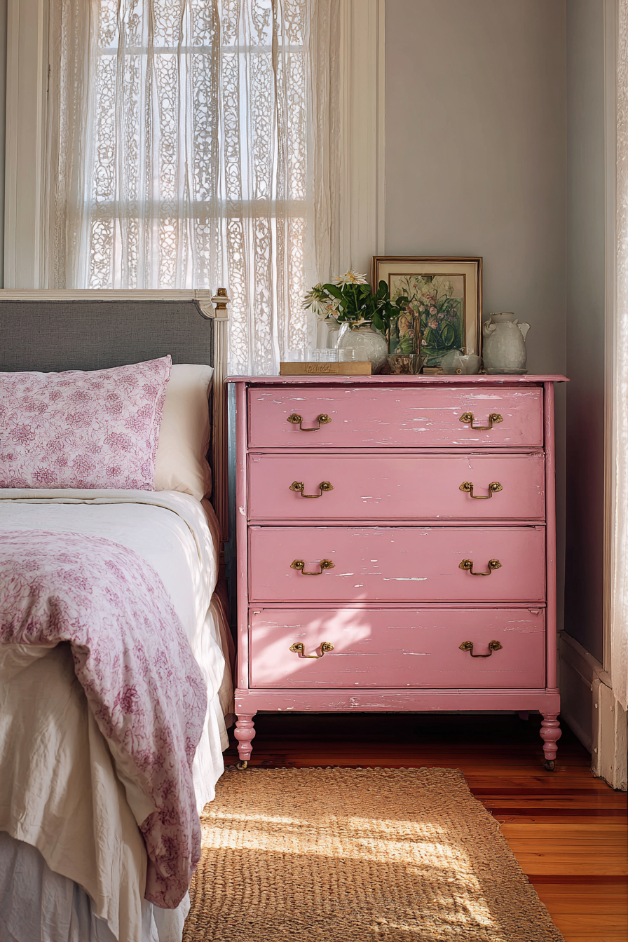 Vintage Pink Painted Furniture Character