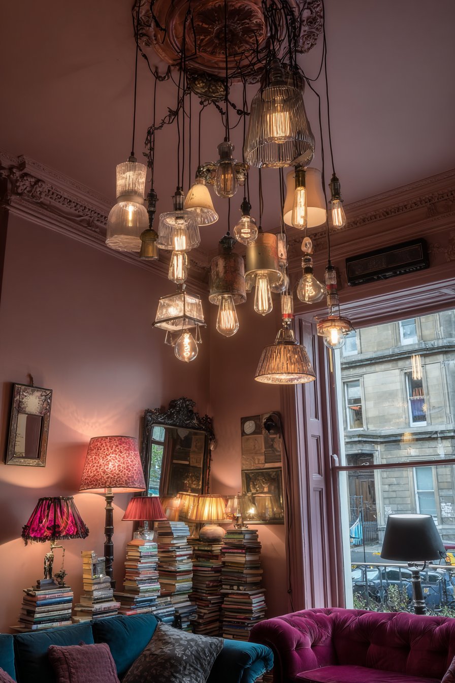 DIY Edison Bulb Chandelier with Vintage Scarf Shades