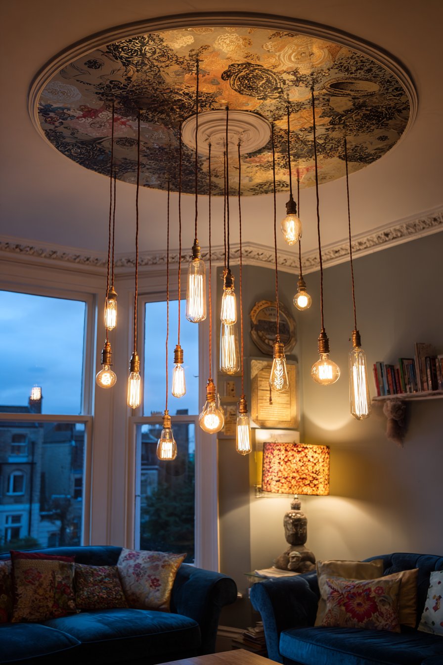 DIY Edison Bulb Chandelier with Vintage Scarf Shades