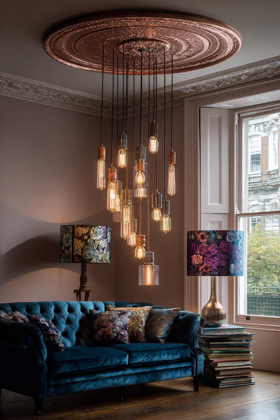 DIY Edison Bulb Chandelier with Vintage Scarf Shades