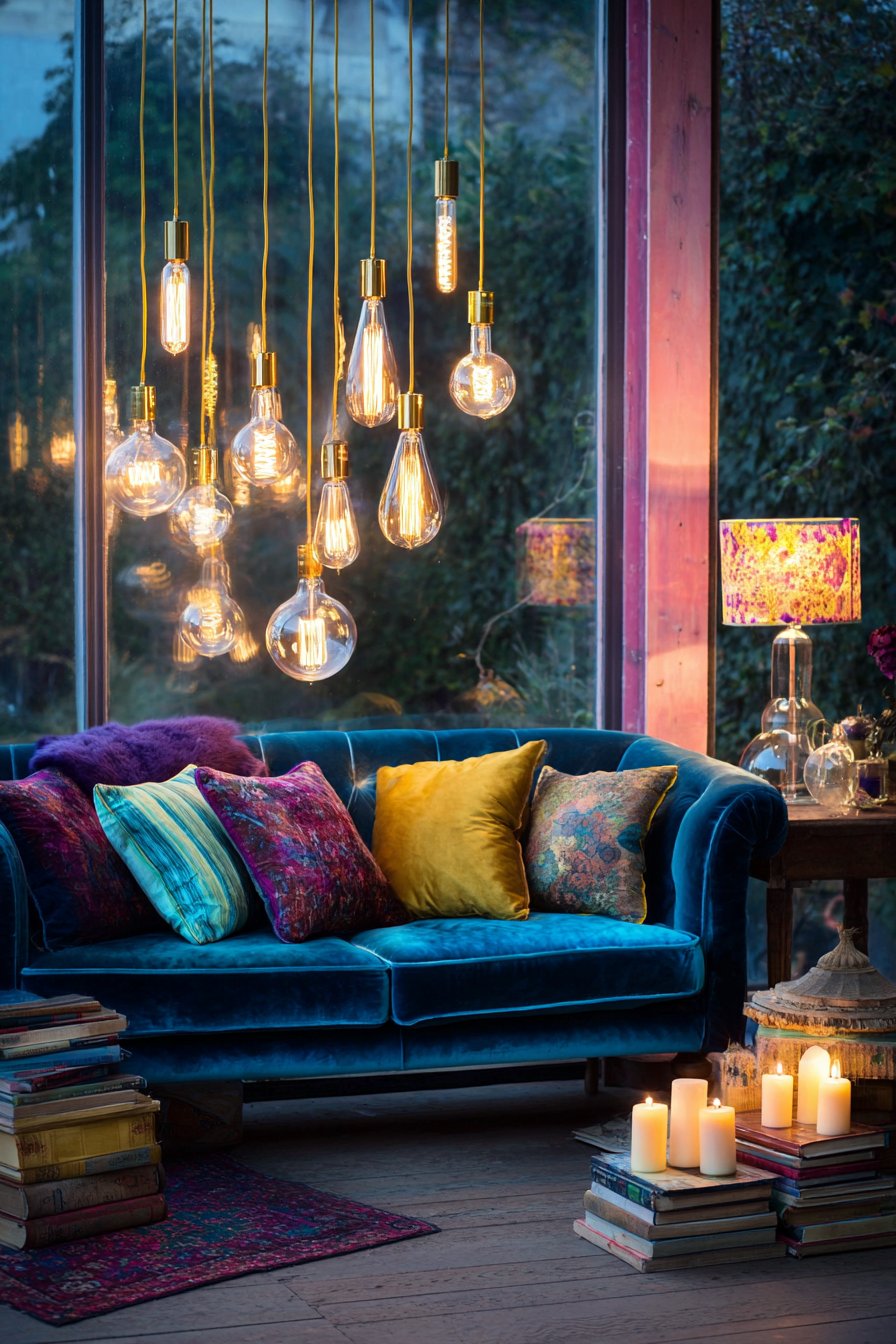 DIY Edison Bulb Chandelier with Vintage Scarf Shades