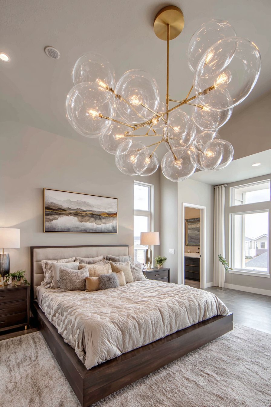 Contemporary Chandelier with Cascading Glass Globes