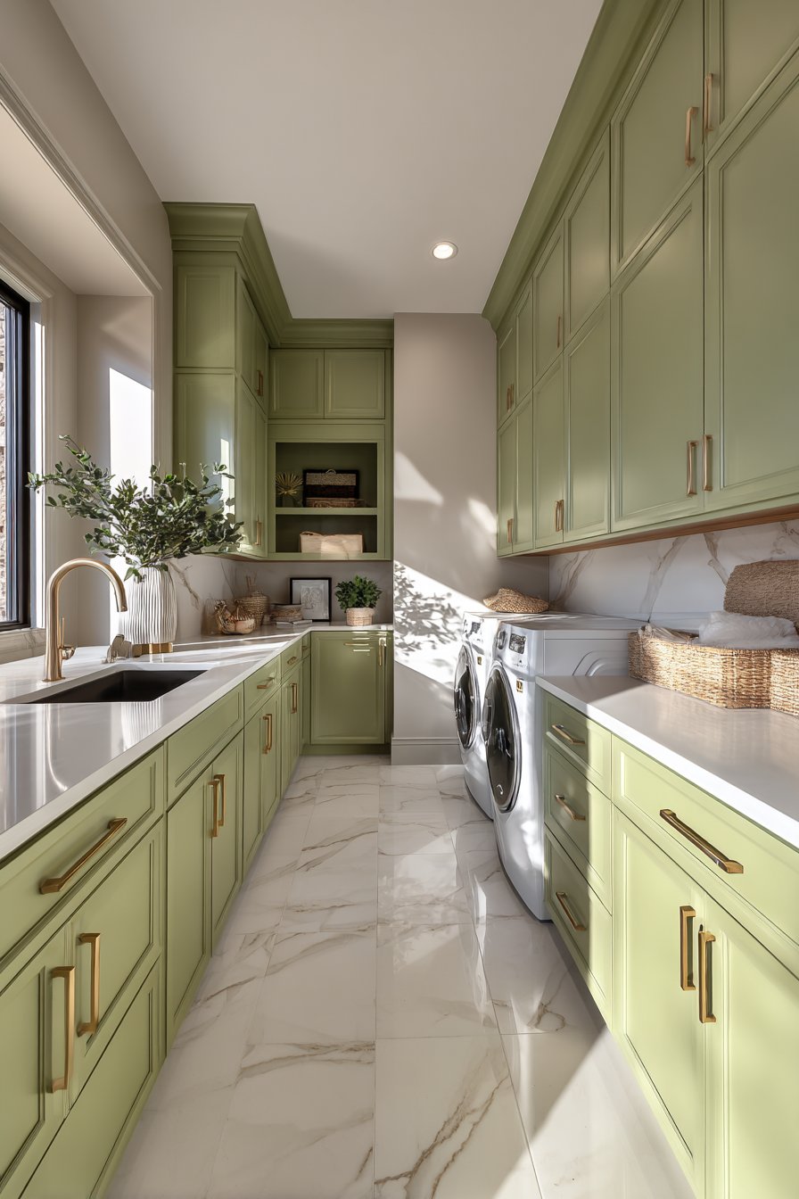 Floor-to-Ceiling Sage Green Sophistication