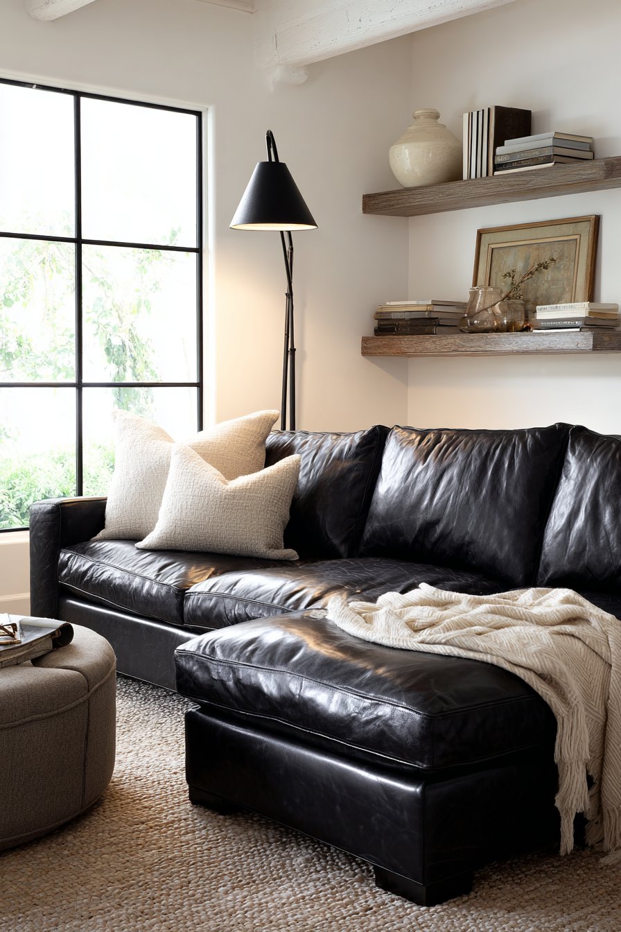 Streamlined Black Leather with Natural Oak Warmth