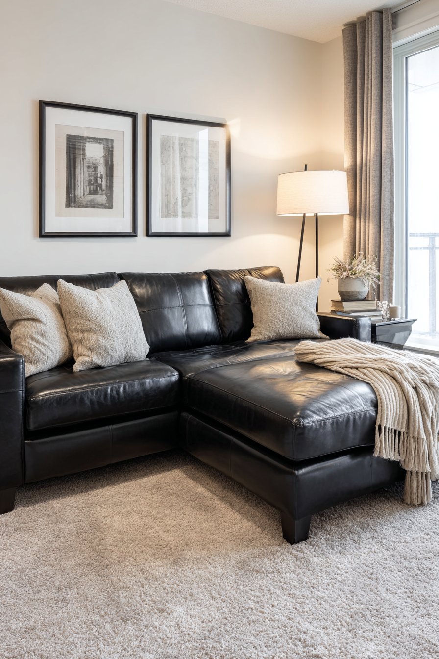 Streamlined Black Leather with Natural Oak Warmth