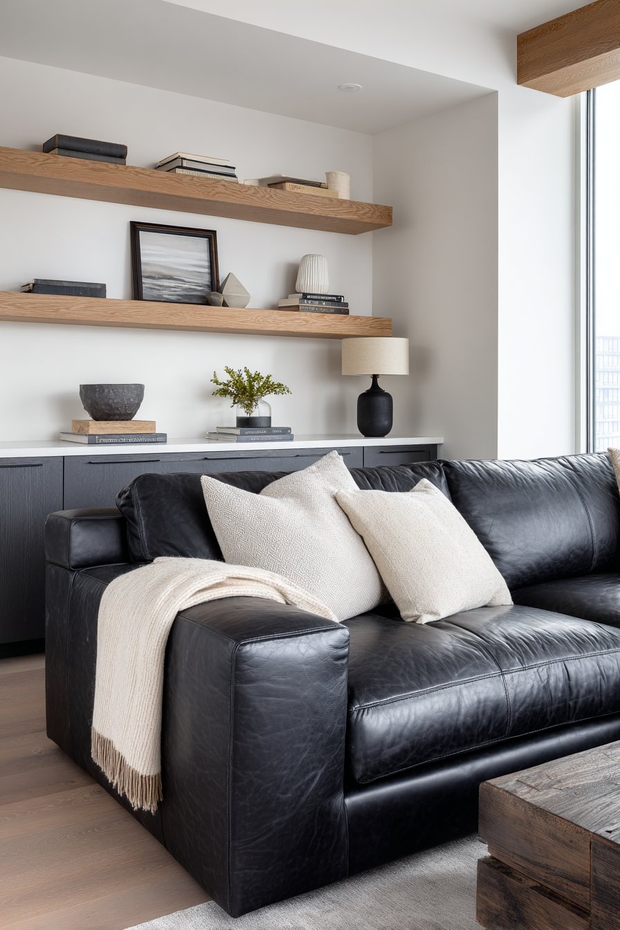 Streamlined Black Leather with Natural Oak Warmth