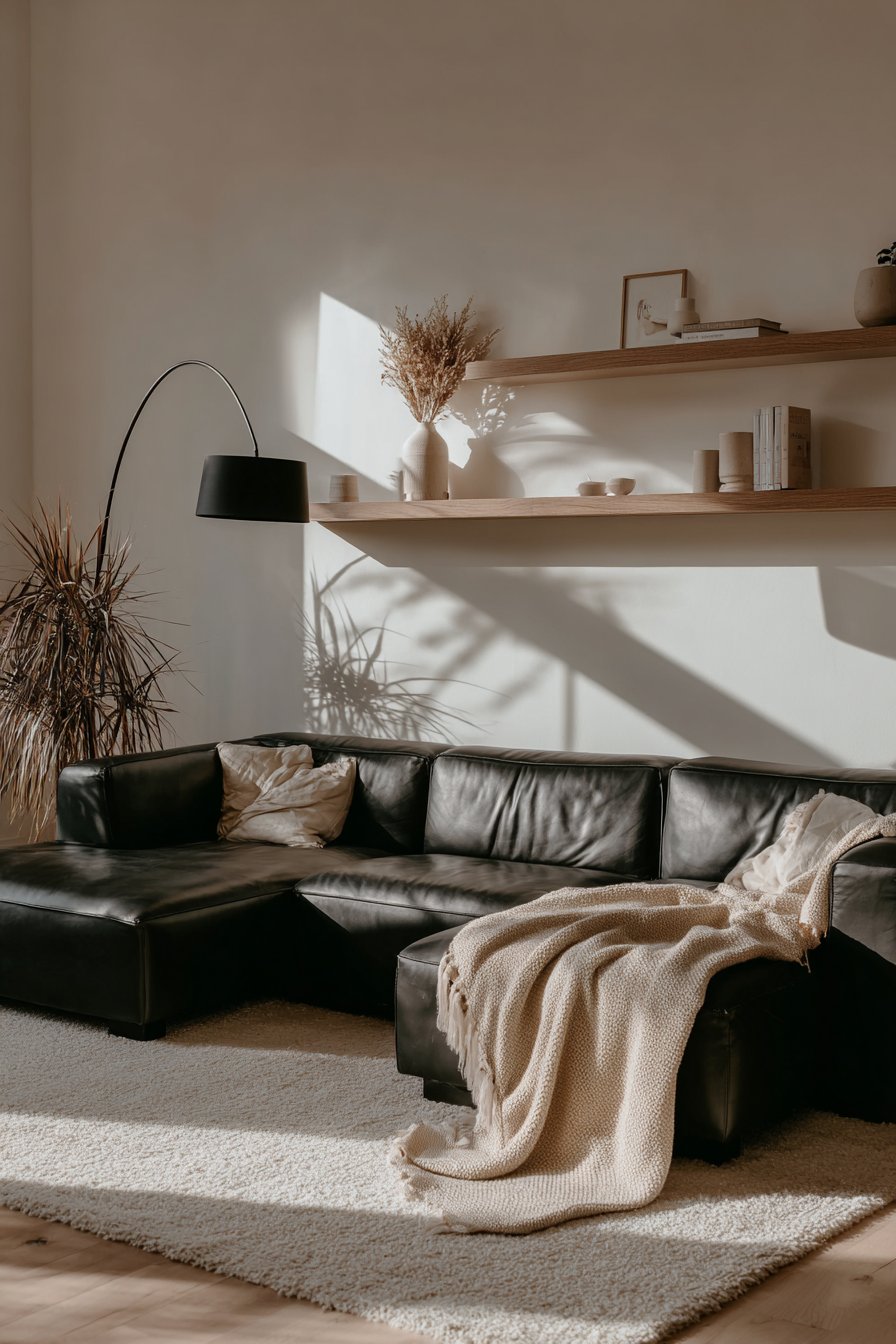 Streamlined Black Leather with Natural Oak Warmth