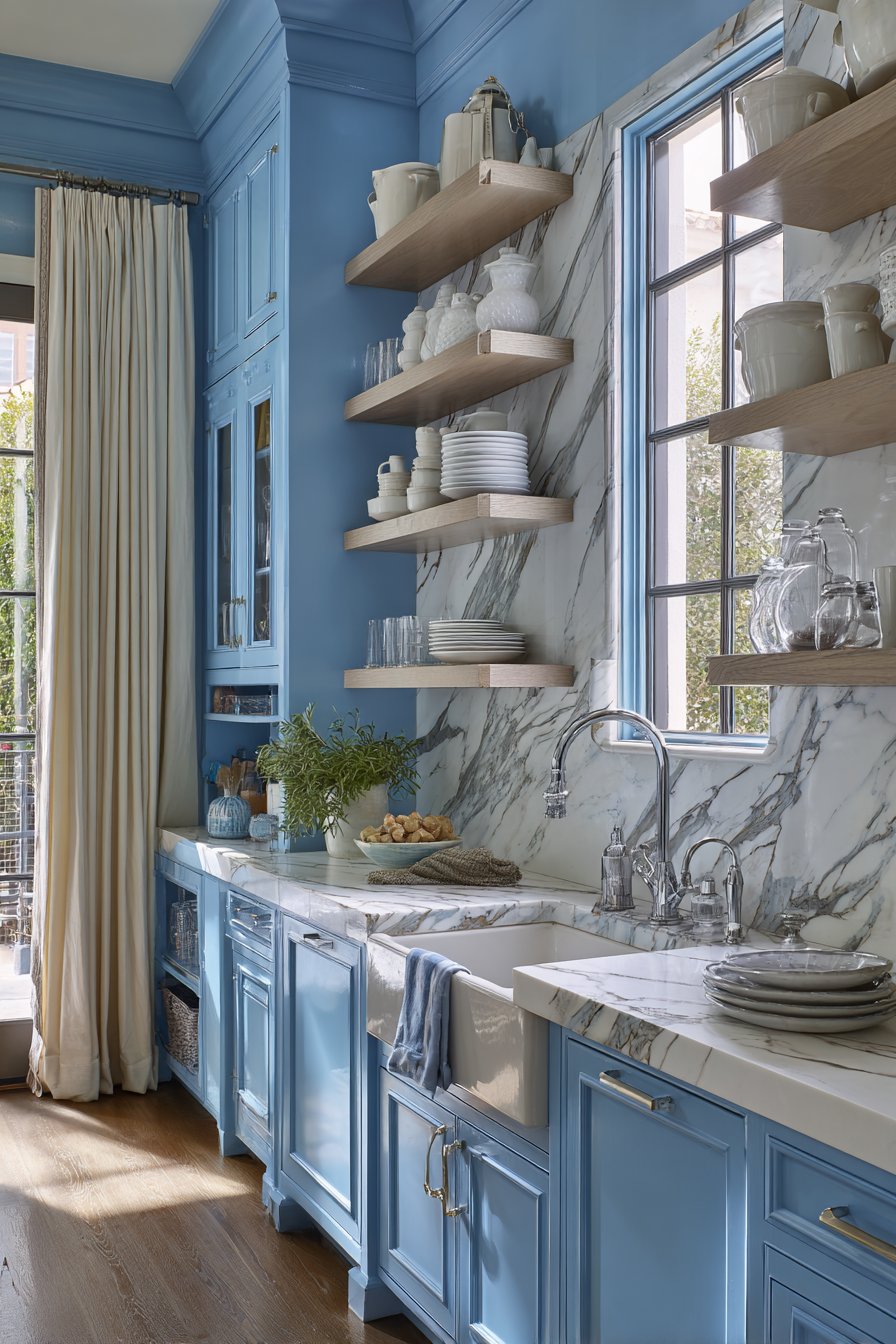 Coastal Powder Blue Kitchen with Natural Elements