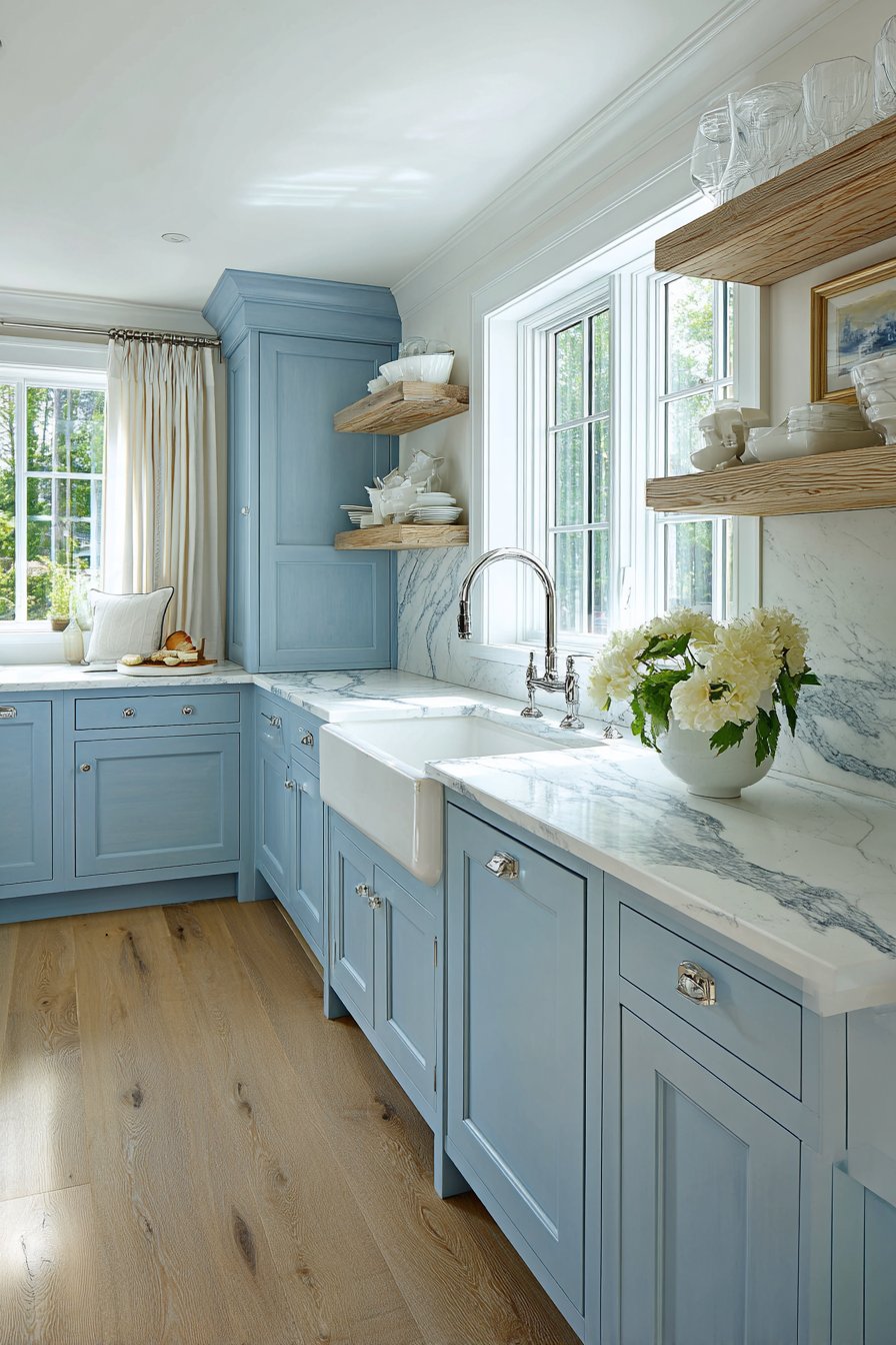 Coastal Powder Blue Kitchen with Natural Elements