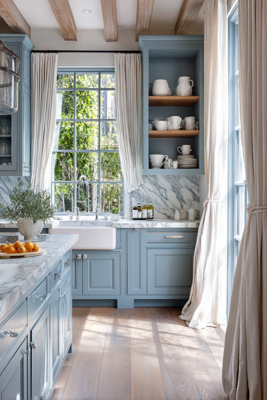 Coastal Powder Blue Kitchen with Natural Elements