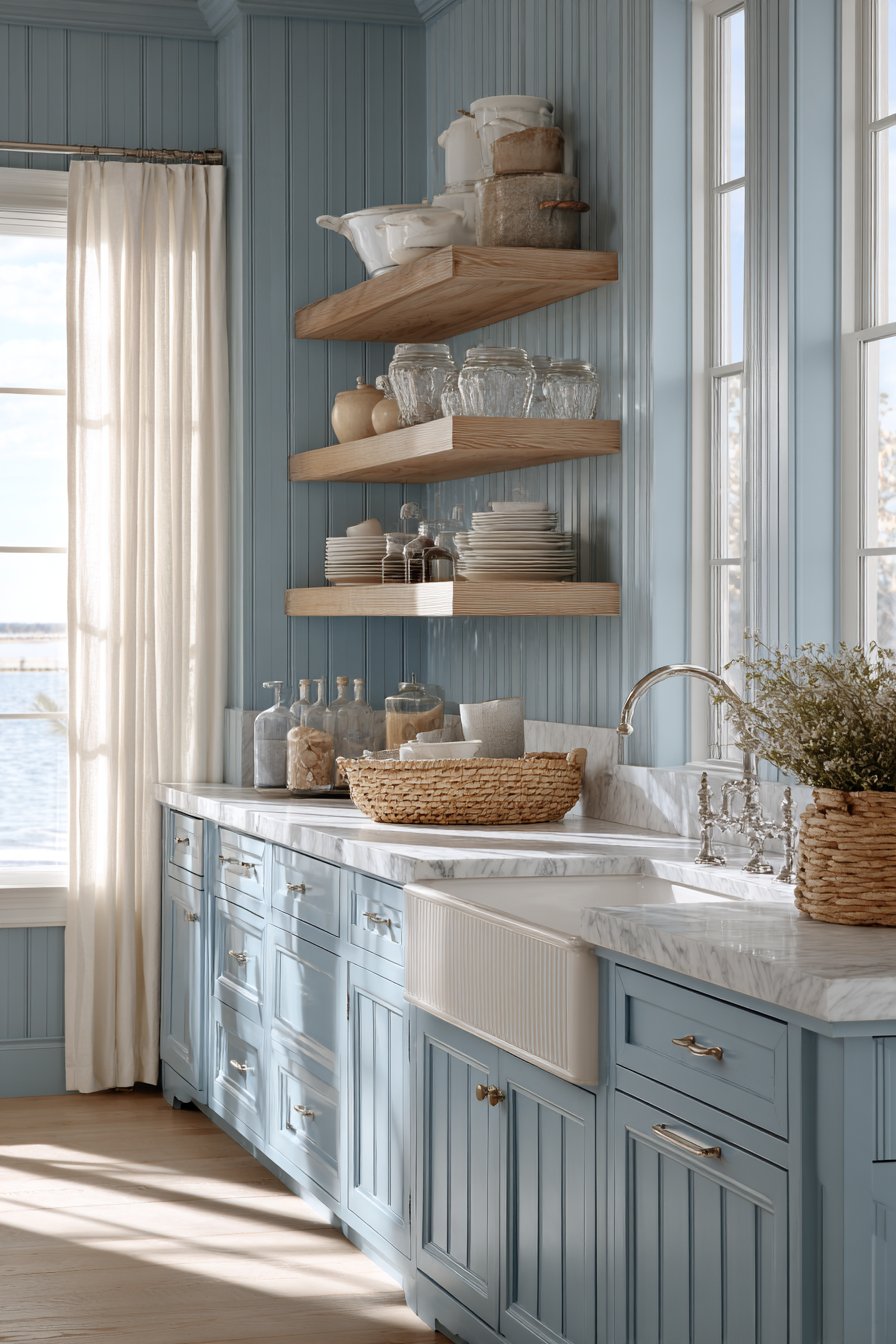 Coastal Powder Blue Kitchen with Natural Elements
