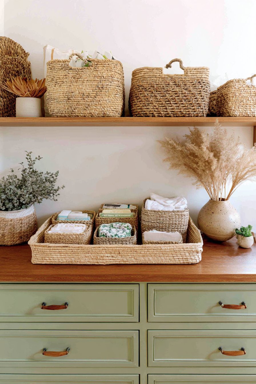 Vintage Dresser Changing Station with Organic Storage