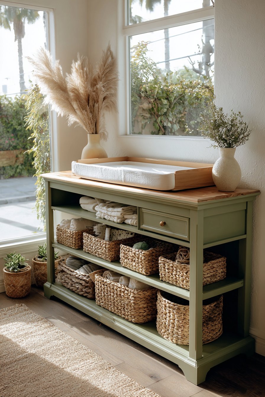 Vintage Dresser Changing Station with Organic Storage