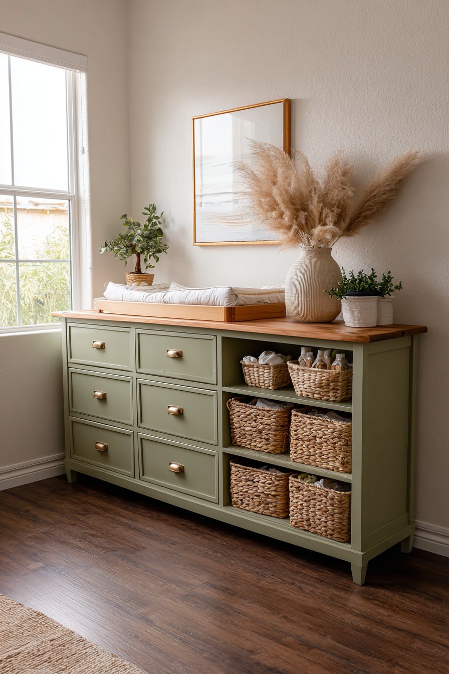 Vintage Dresser Changing Station with Organic Storage