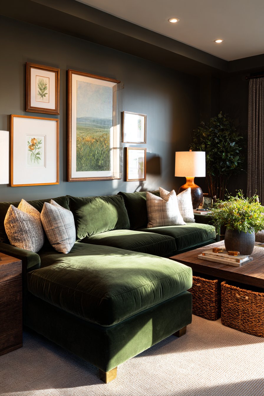 Forest Green Velvet with Walnut Warmth