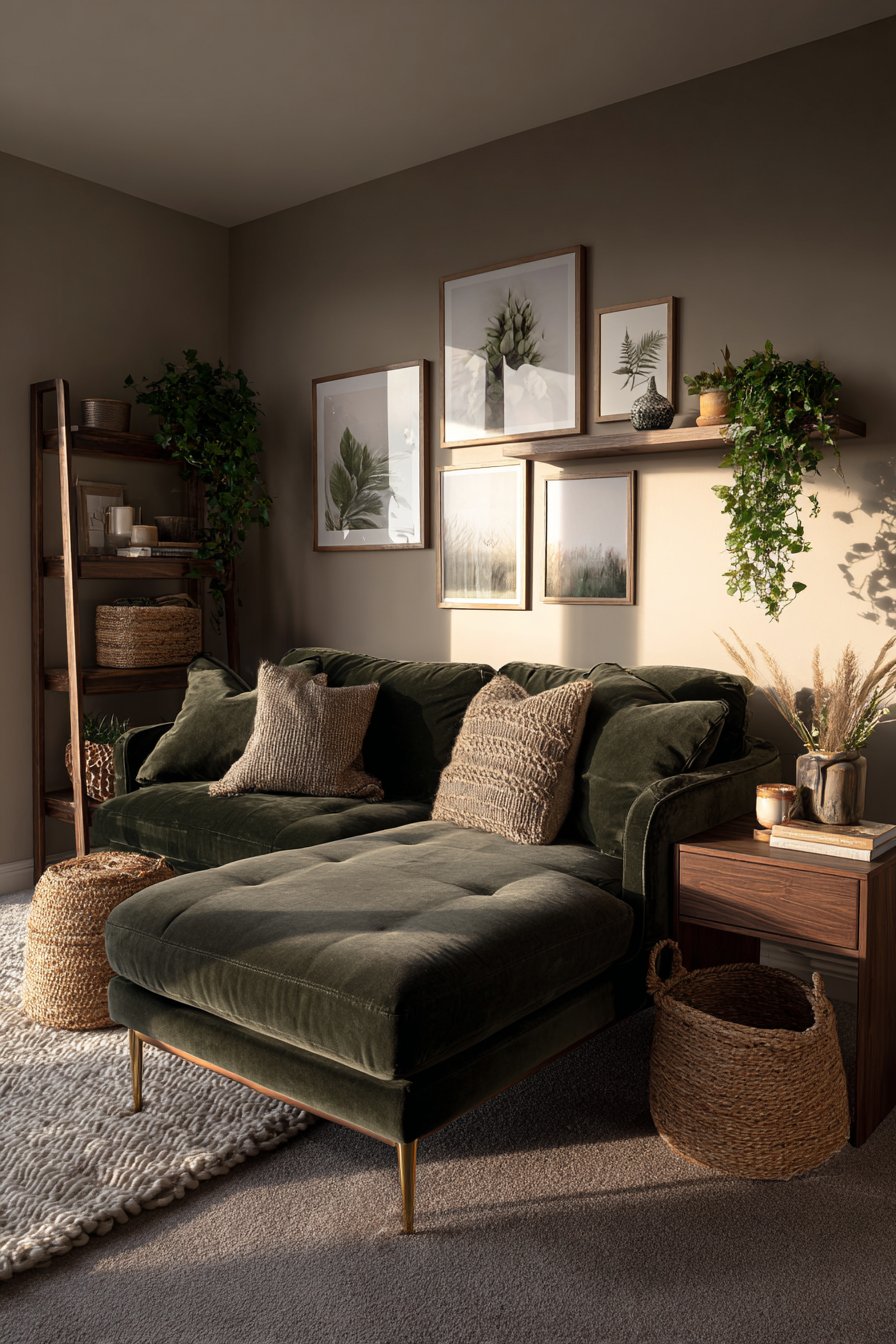 Brown and green living room
