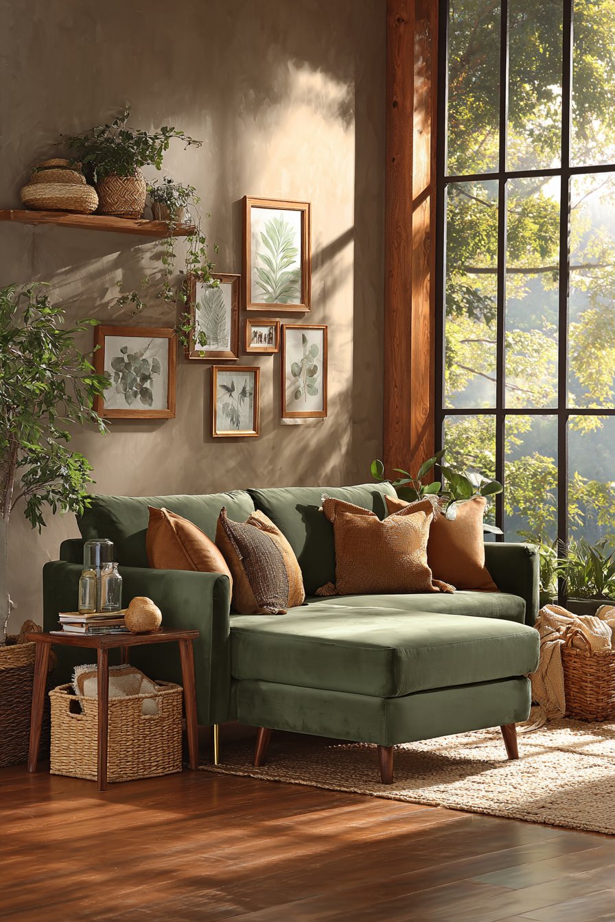 Brown and green living room