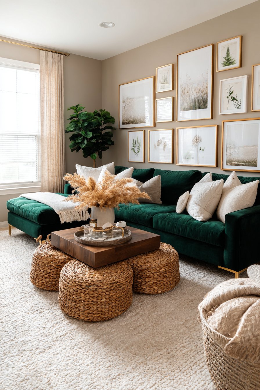 Brown and green living room