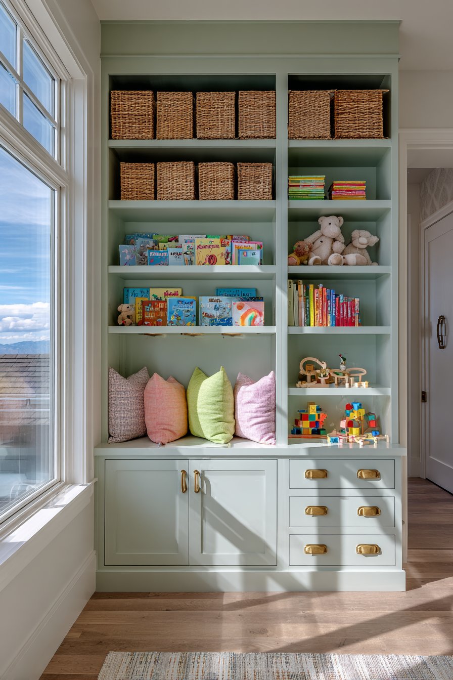 Organized Storage Wall with Pastel Coordination