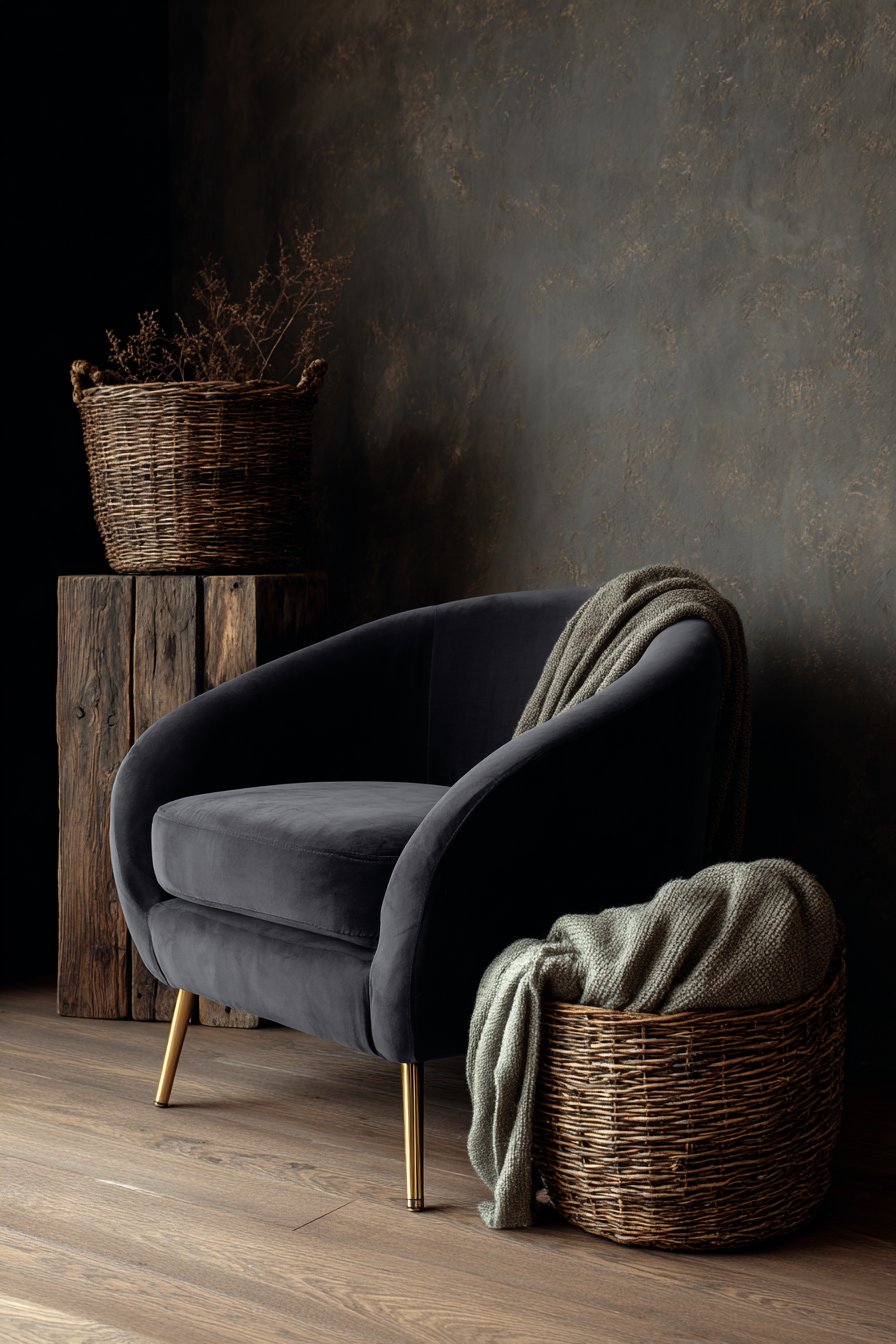 Cozy Charcoal Velvet Corner Retreat