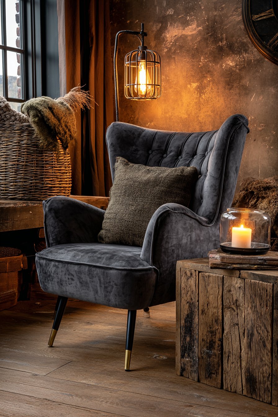 Cozy Charcoal Velvet Corner Retreat