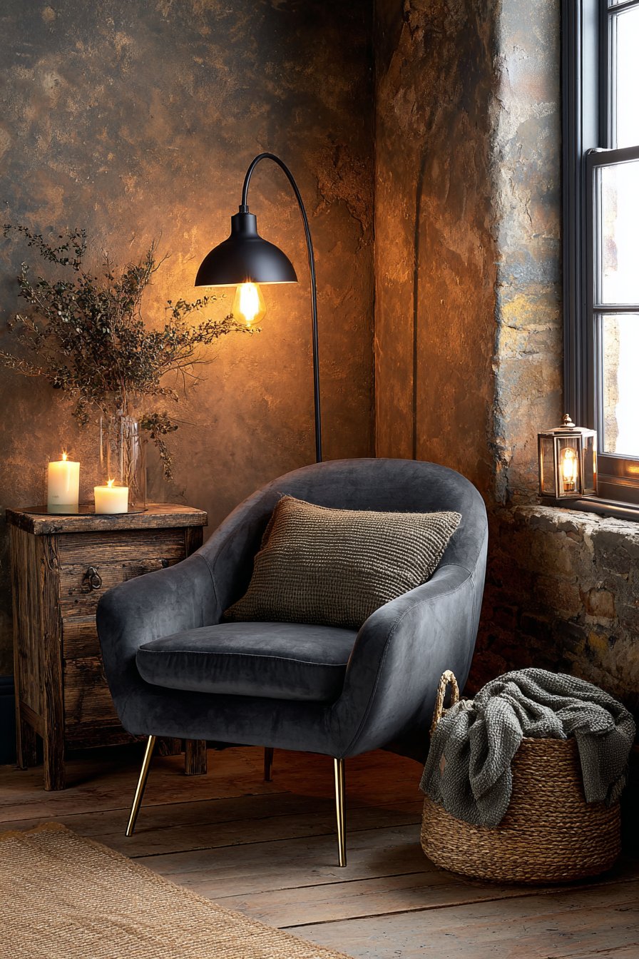 Cozy Charcoal Velvet Corner Retreat
