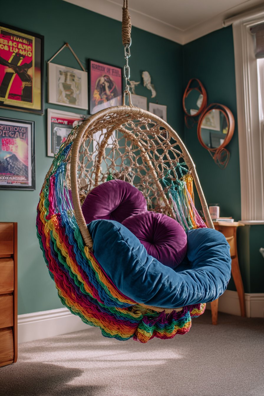 Rainbow Macramé Hanging Chair Haven