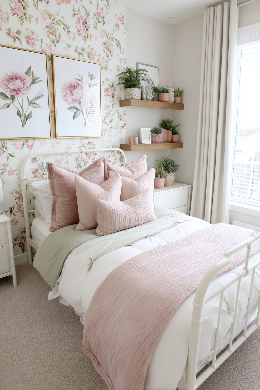 Emerald Wallpaper with Watercolor Florals