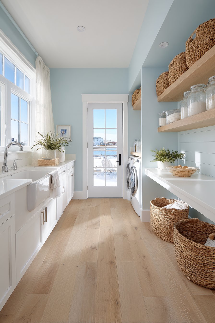 Coastal Powder Blue with Beadboard Wainscoting