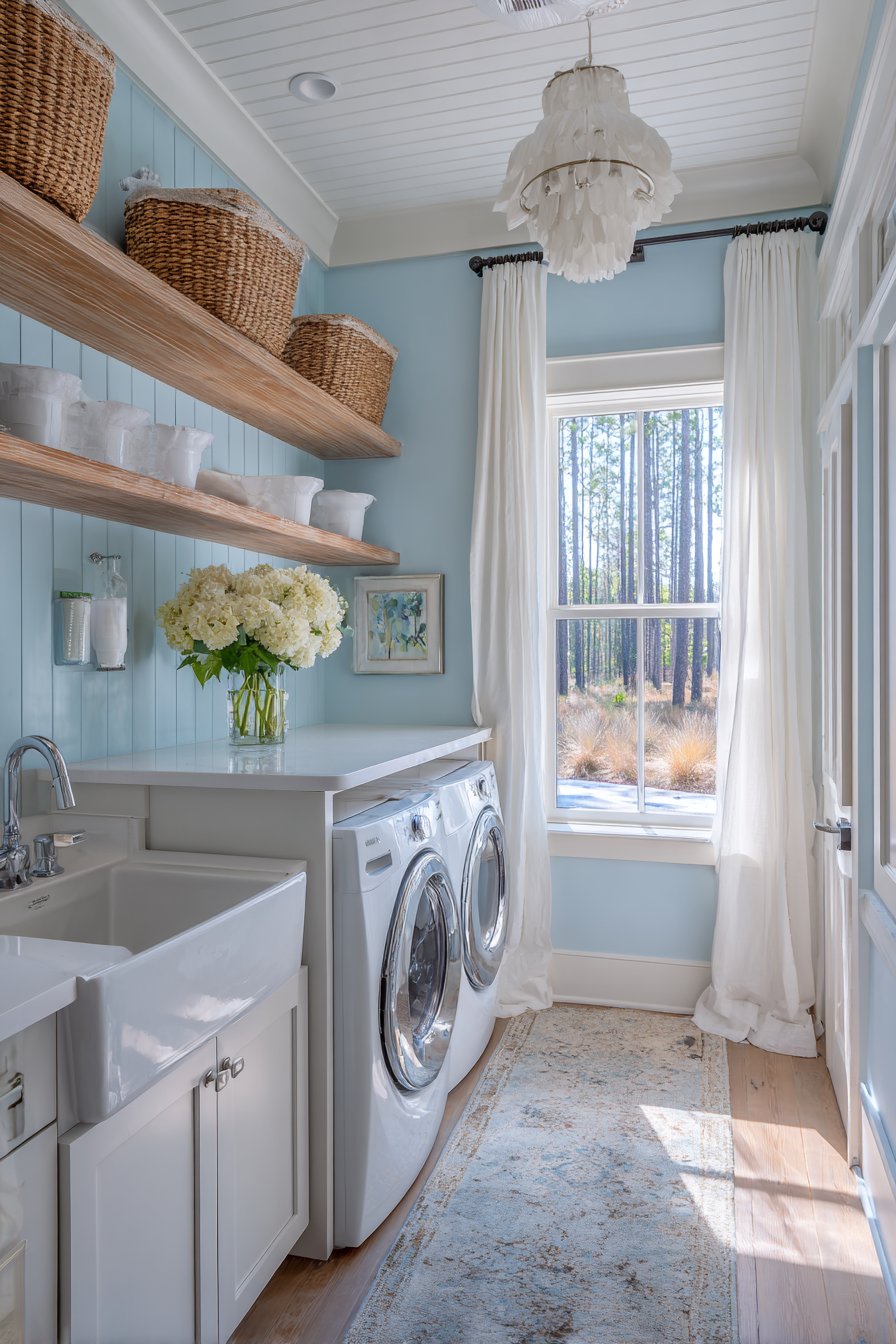 Coastal Powder Blue with Beadboard Wainscoting