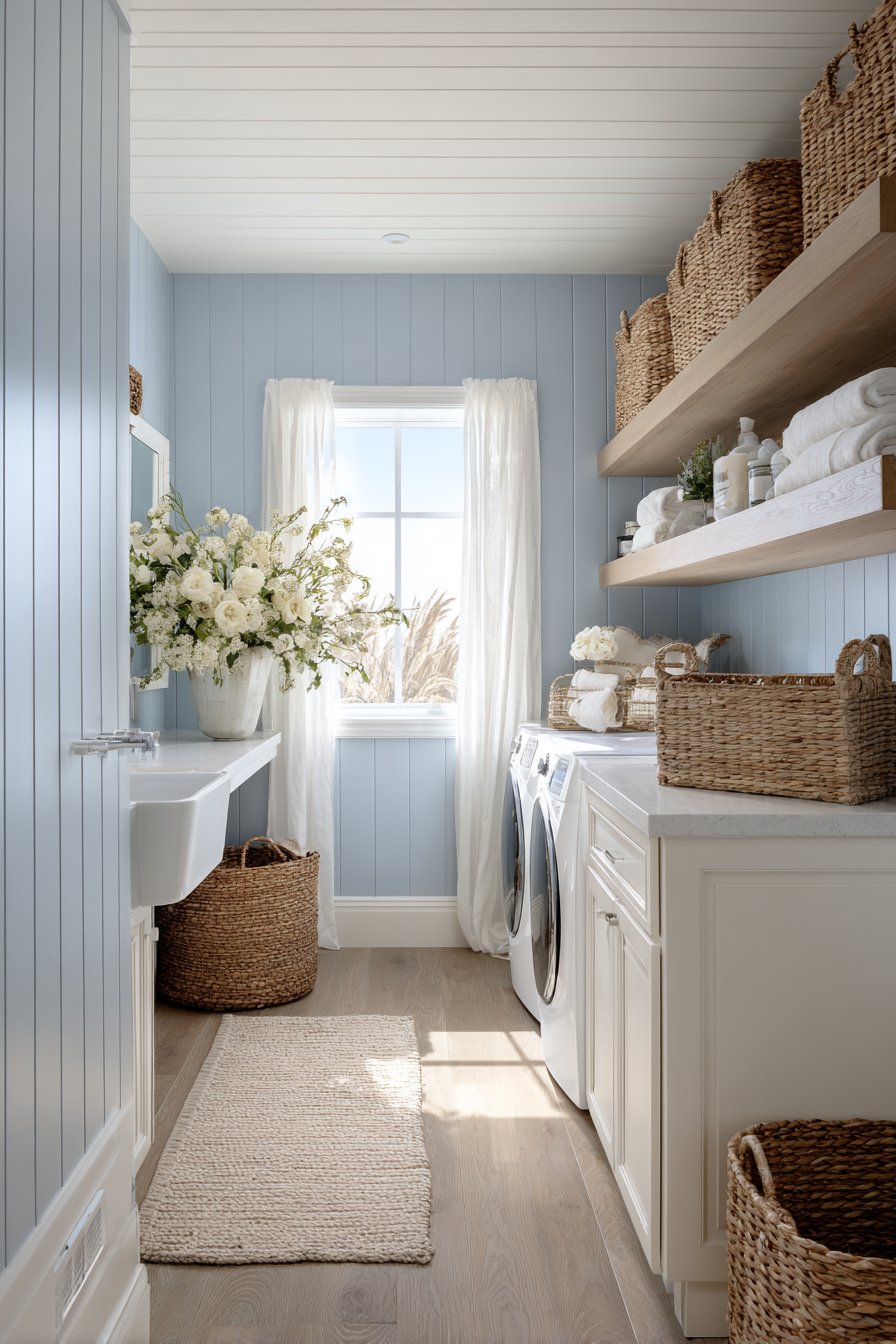 Coastal Powder Blue with Beadboard Wainscoting