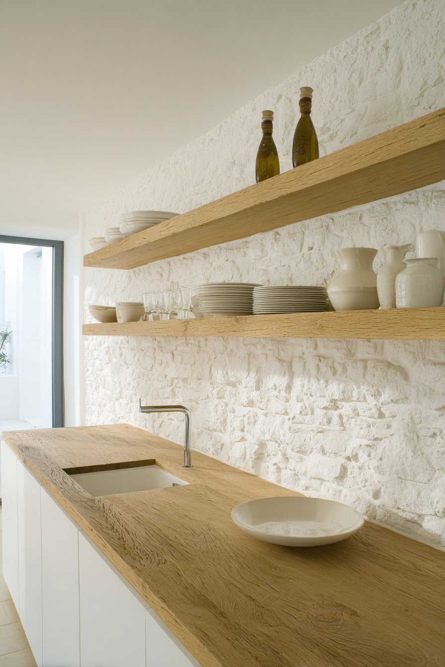 Open Wooden Shelving with Light Oak Warmth