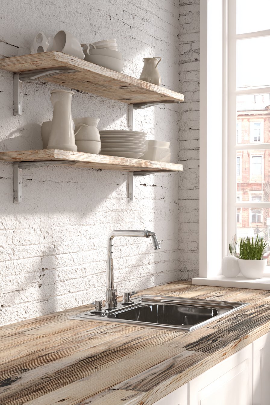 Open Wooden Shelving with Light Oak Warmth