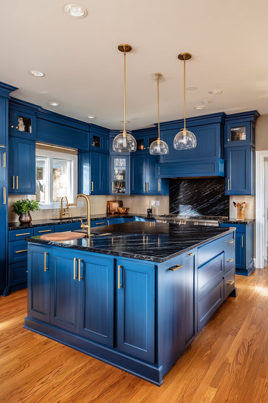 Navy Blue Luxury Kitchen with Brass Accents