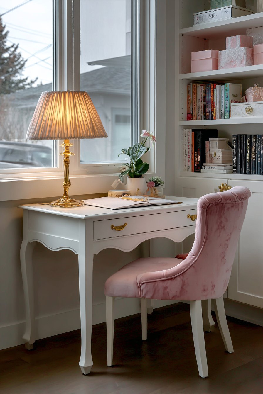 Feminine Study Nook with Functional Charm