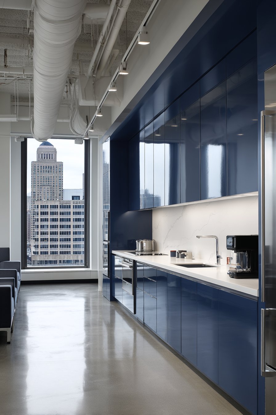 Sleek Cerulean Blue Contemporary Kitchen
