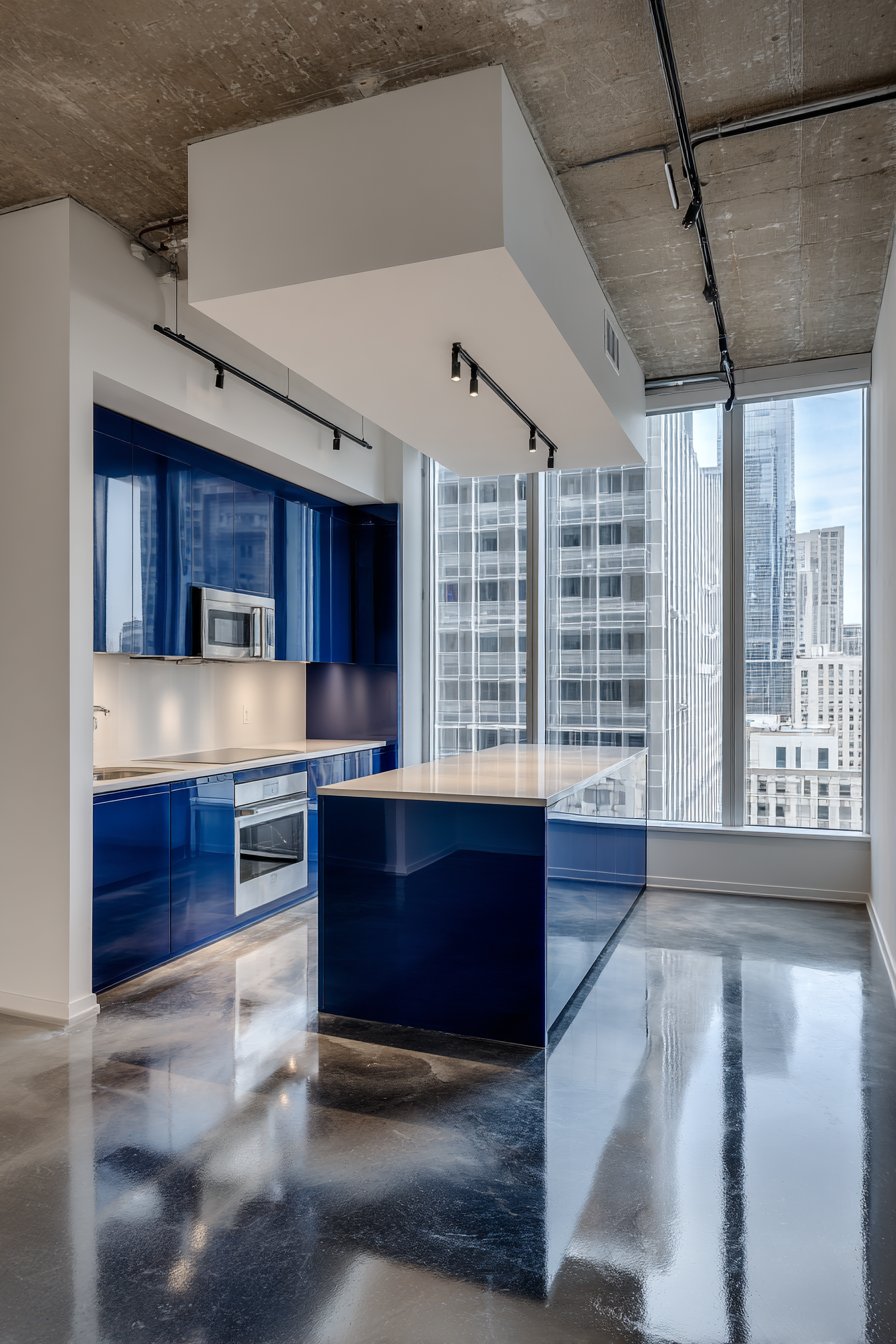 Sleek Cerulean Blue Contemporary Kitchen