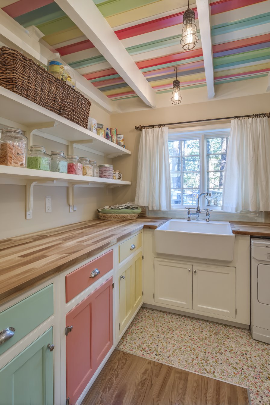 Pastel Rainbow Ceiling with Beach Hut Vibes