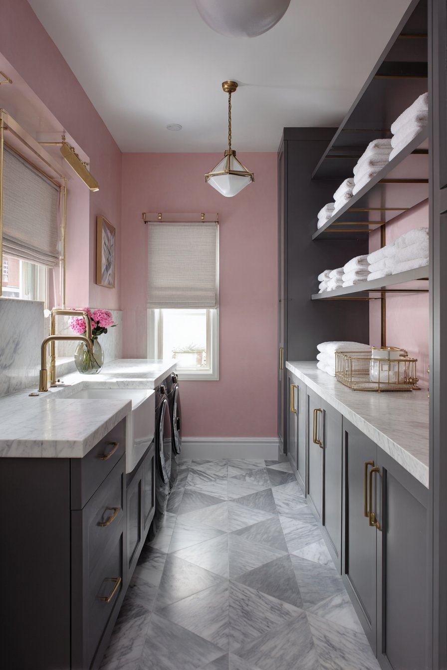 Modern Blush Pink with Charcoal Grey Cabinets