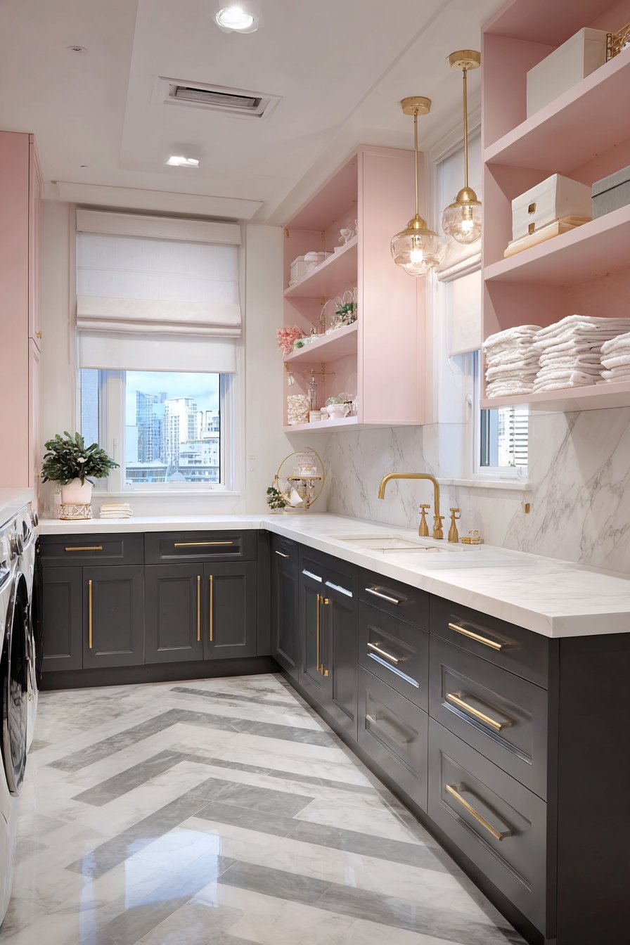 Modern Blush Pink with Charcoal Grey Cabinets