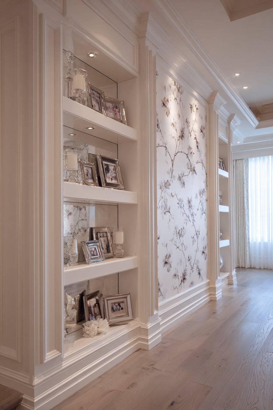 Raised Panel Wainscoting with Metallic Wallpaper