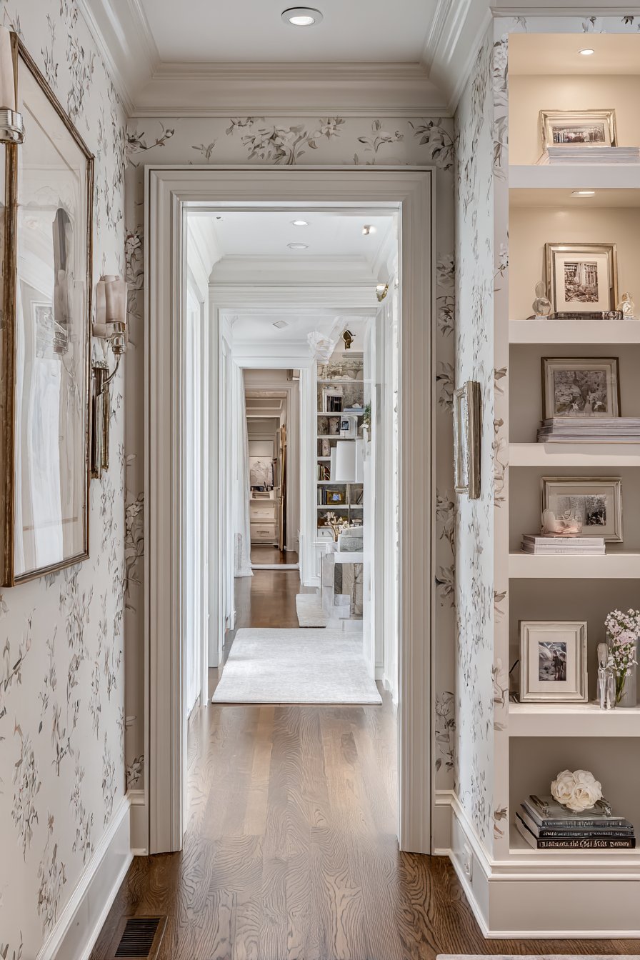 Raised Panel Wainscoting with Metallic Wallpaper