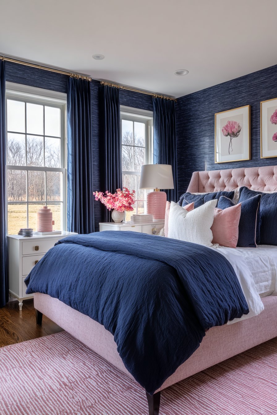 Navy Blue Shiplap with Pink Vintage Accessories